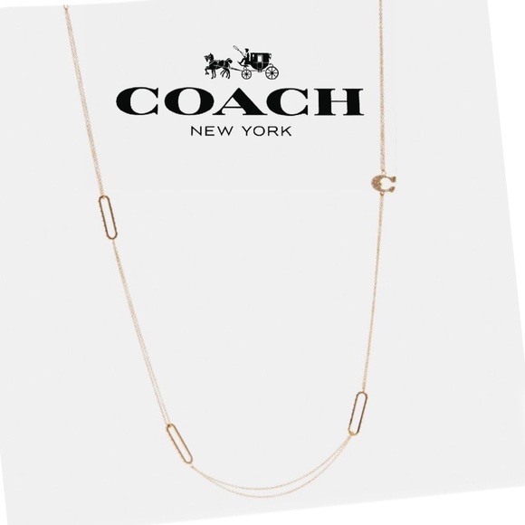 COACH Signature Gold Pave Crystal Logo Luxury Long Accessory Necklace - Picture 1 of 14